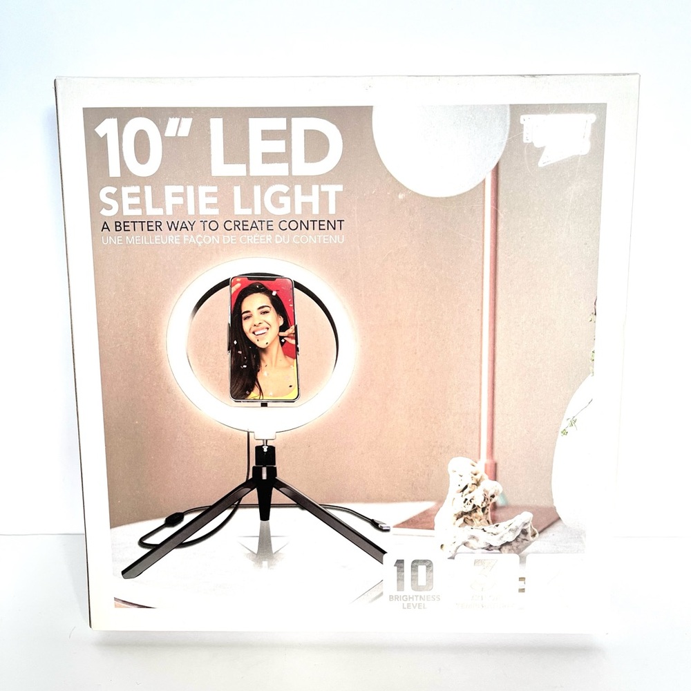 10" LED Selfie Ring Light with Tripod - White & Black